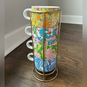 Lilly Pulitzer Porcelain 4 Espresso Cup Set with Holder